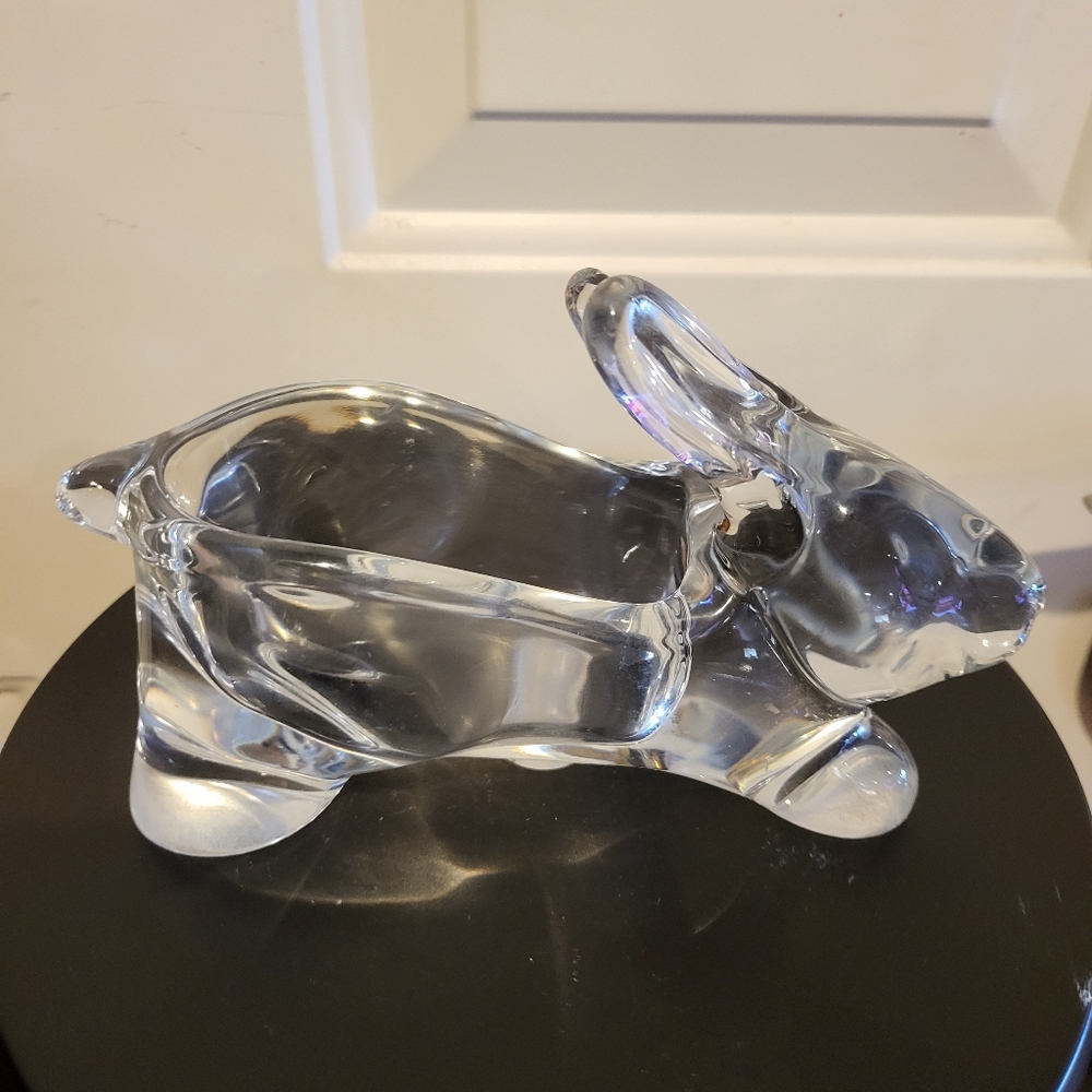 Clear Crystal Glass Bunny Rabbit Dish Bowl Vintage - Picture 8 of 14